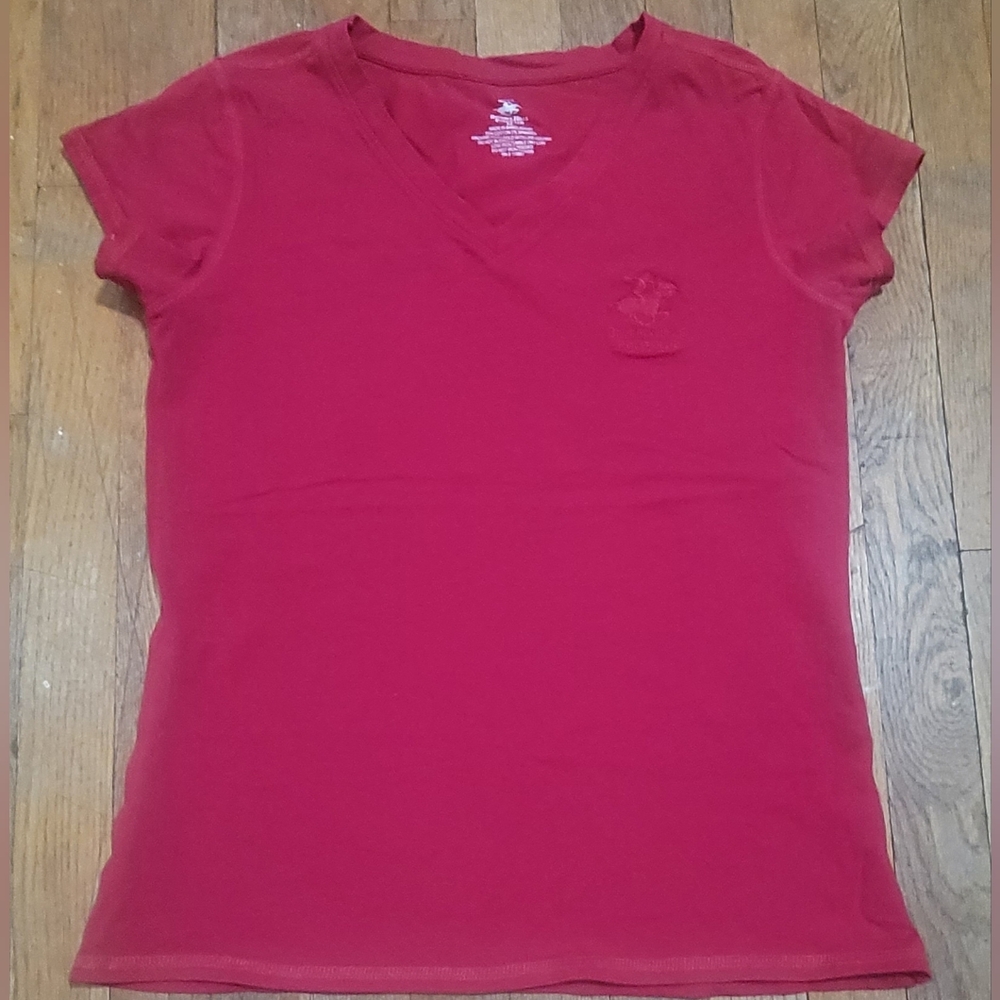 Beverly Hills Polo Club Women’s Red V-Neck Short Sleeve Tee